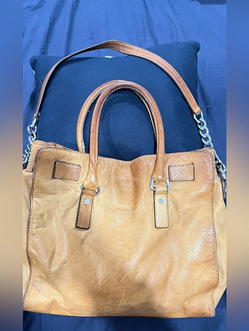 Michael Kors Tawny Leather Satchel Handbag with Chain Detail